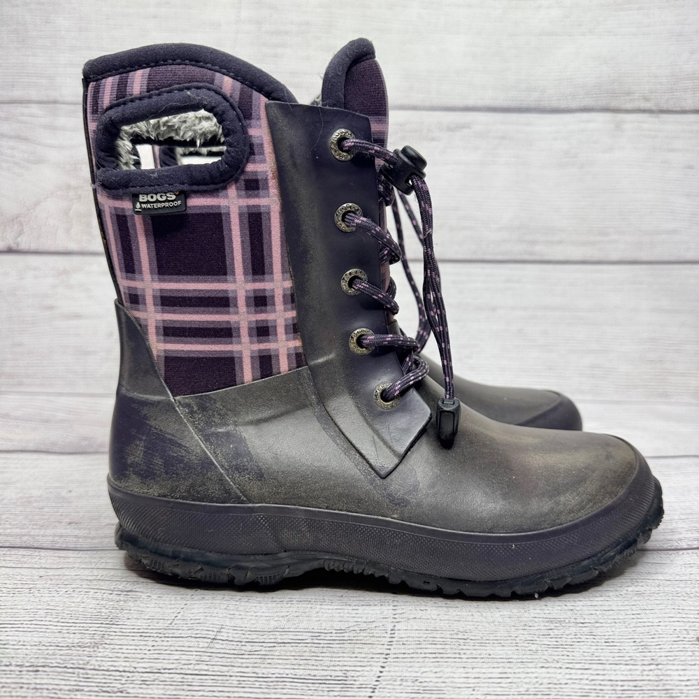 Bogs Kids Amanda Plaid Waterproof Winter‎ Boots Size 13 Purple Pink Insulated